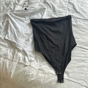 Forever 21 Strapless Black and White Bodysuit Set of 2